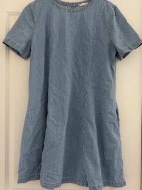 Caslon Blue and White Pinstripe Short Sleeve Dress